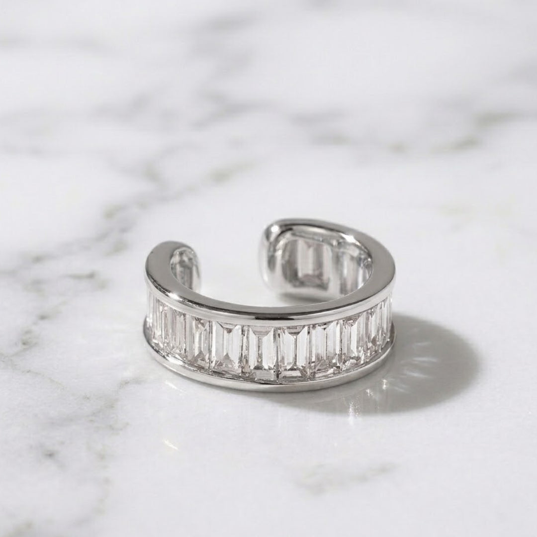 14K Solid Gold Ear Cuff, Baguette Diamond, Lab Grown, Earring Layering, Fine Gold Jewelry