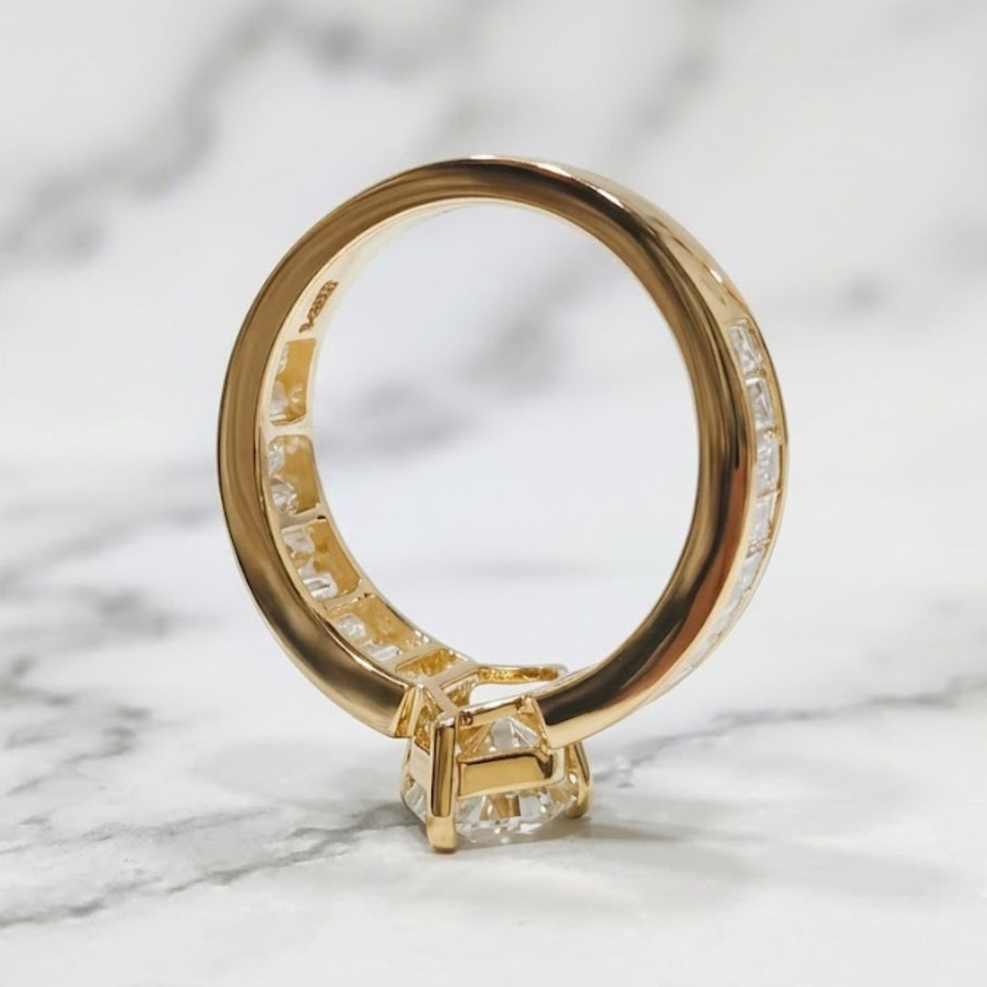 Marquise Cut 14K Gold Ring, Channel Baguette Shoulder Band, Bold Bridal Statement Ring, Lab Grown Diamond Anniversary Gift, Art Deco Ring