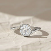 1.00 Ctw Round Lab Diamond Ring, 14k Gold S Shape Setting, Unique Solitaire Engagement Ring