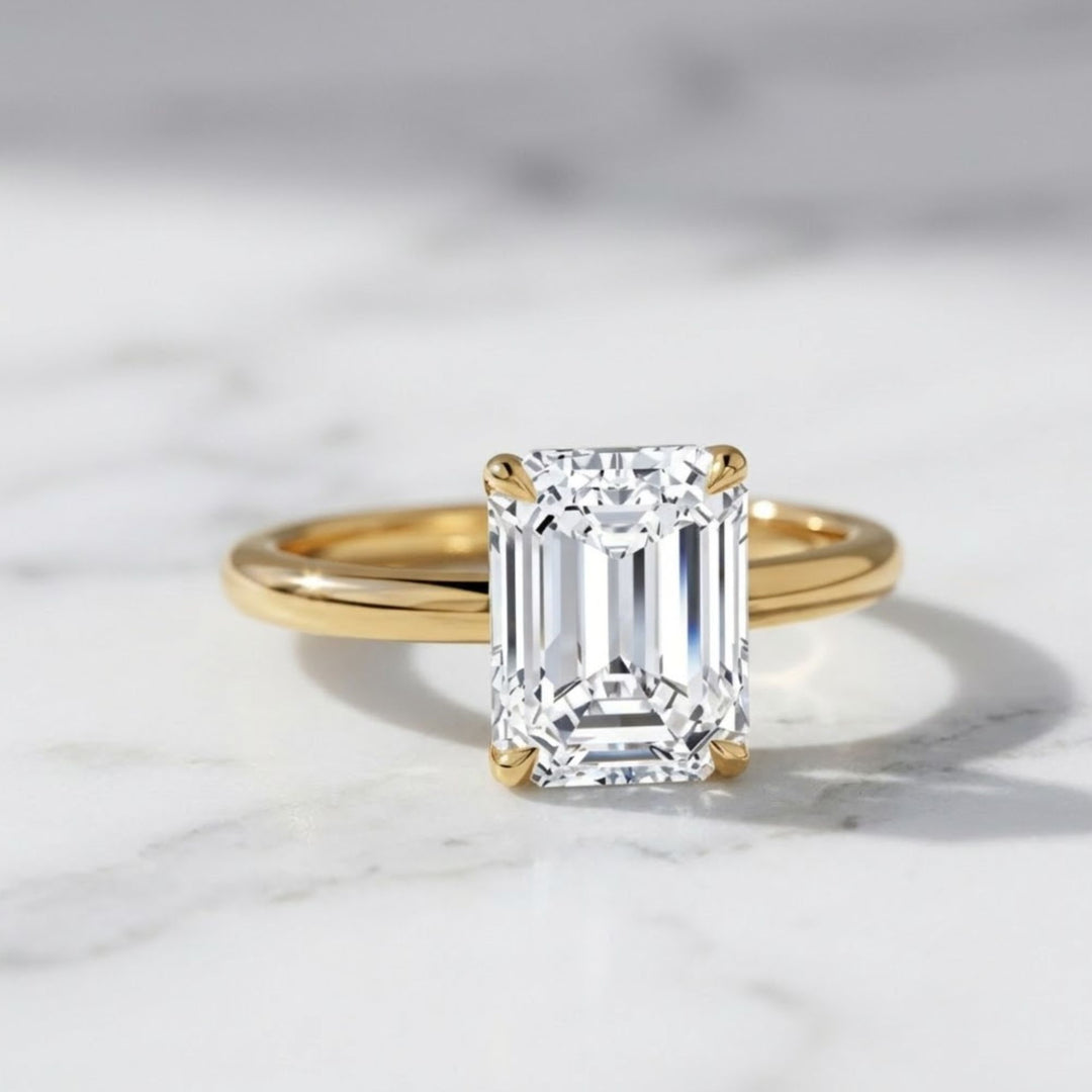 1.00 ct Emerald Cut Lab Grown Diamond Engagement Ring, Minimalist 14k Gold Classic Setting