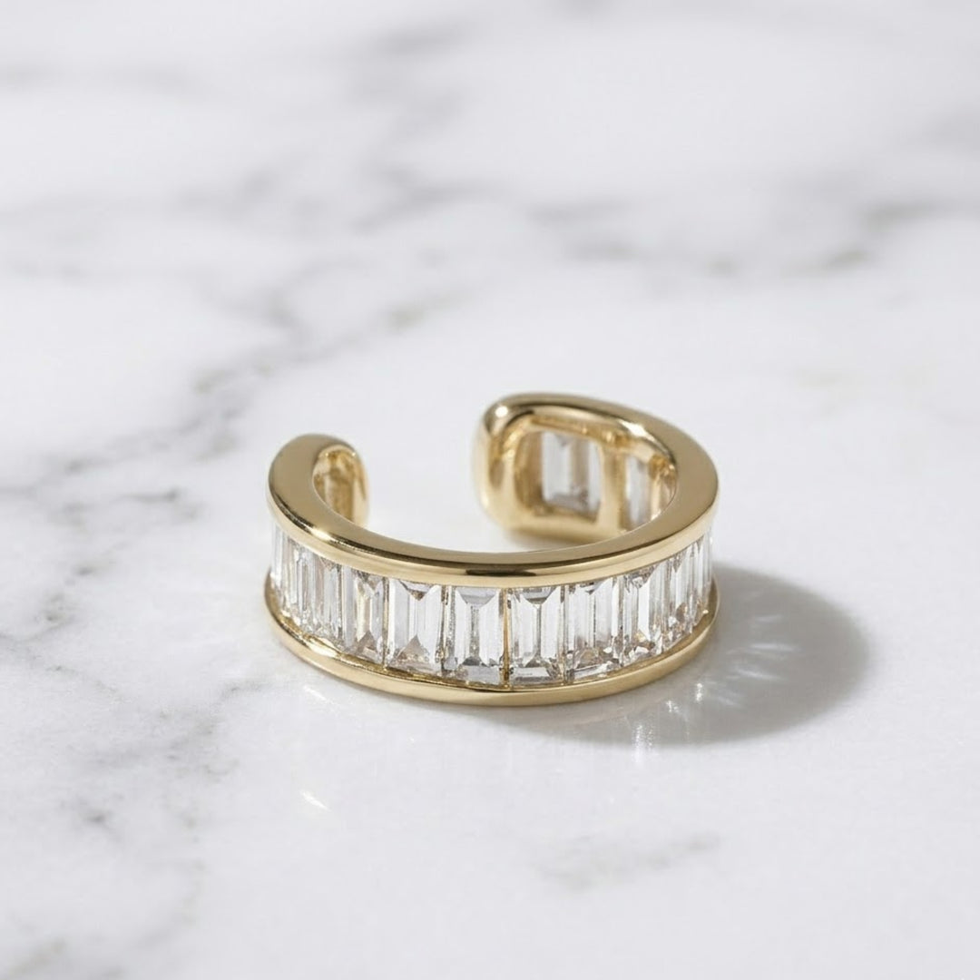 14K Solid Gold Ear Cuff, Baguette Diamond, Lab Grown, Earring Layering, Fine Gold Jewelry