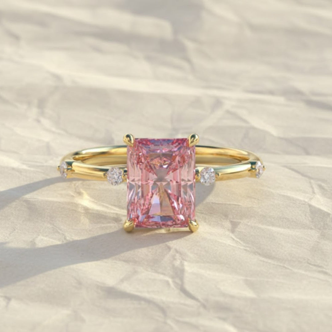 IGI Certified 2.00 Carats Pink Radiant Cut Lab Grown Diamond Engagement Ring, Radiant Shape Diamond Wedding Ring, 14k Gold Jewelry For Her