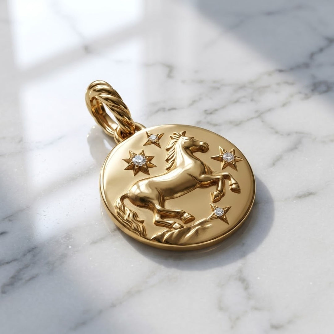 Gold Horse Pendant Necklace | Zodiac Horse Charm 14K Solid Gold | Equestrian Jewelry, Lucky Talisman, Celestial Amulet