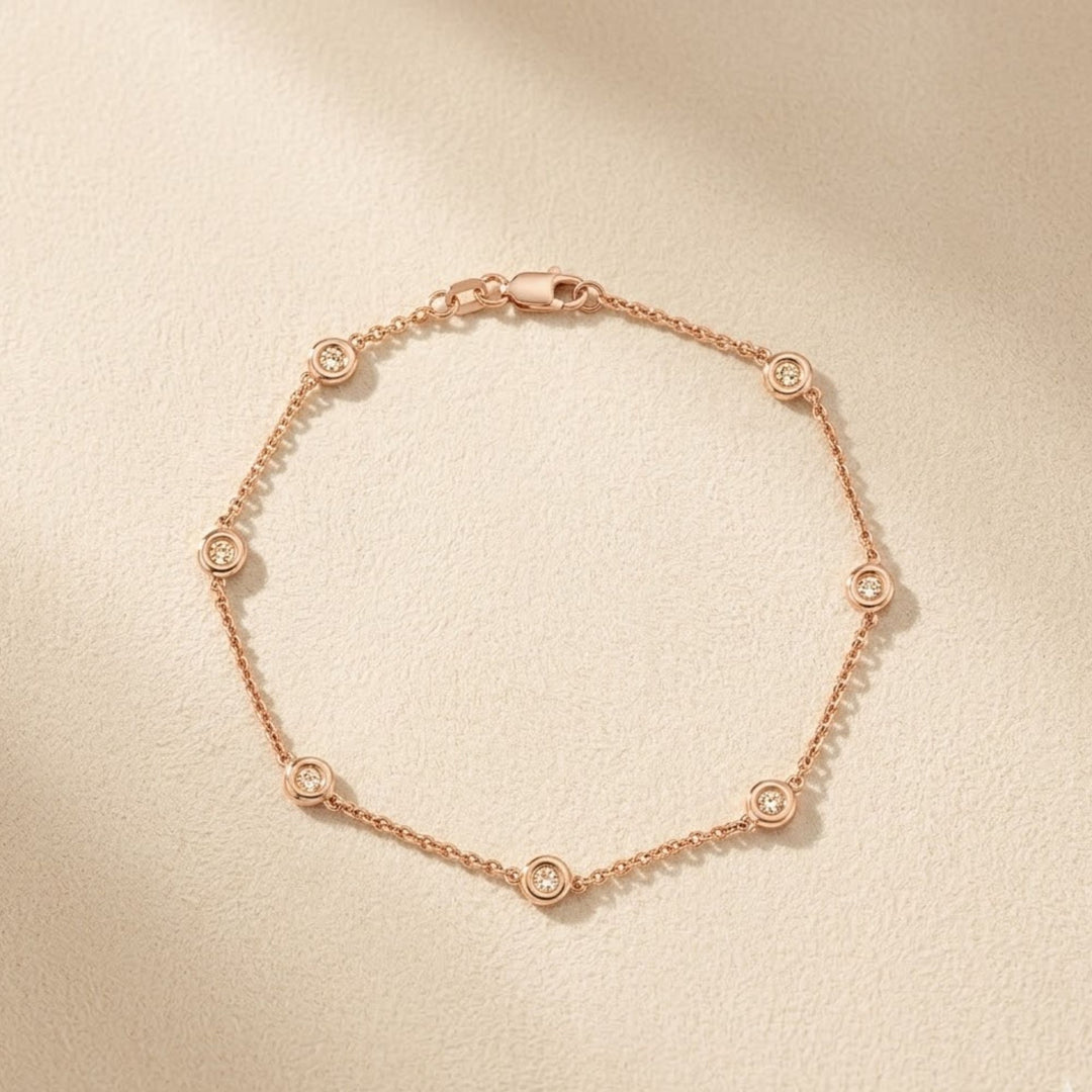Diamond Bracelet / 0.30ctw 14k Gold Diamond by the Yard Bracelet / 14k Gold Diamond Bezel Bracelet / Diamond Solitaire Bracelet