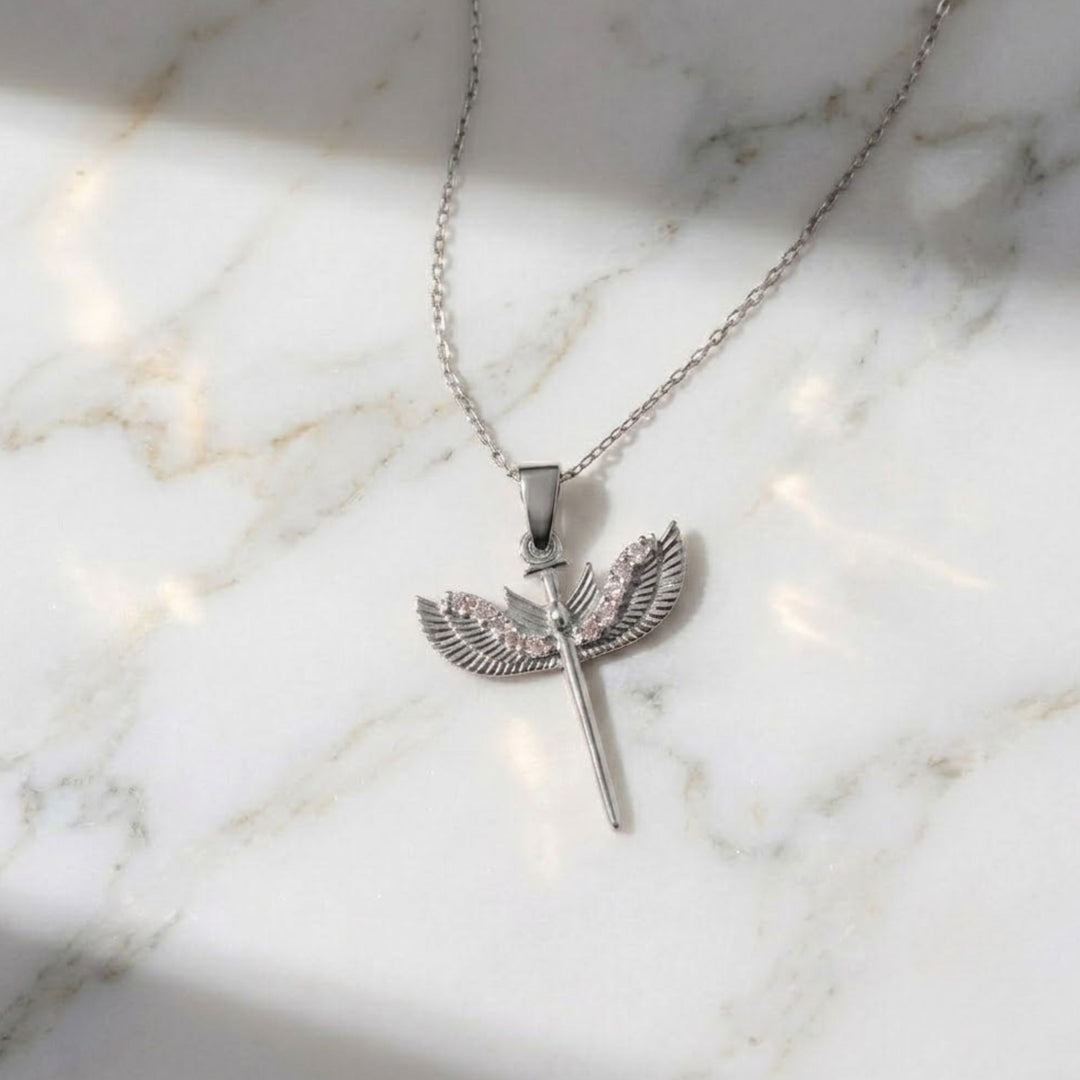 14K Solid Gold Diamond St. Michael Necklace, Archangel Pendant, Guardian Angel