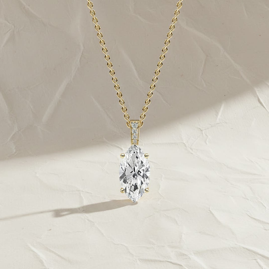 1.50ct Marquise Cut Lab Grown Diamond Pendant Necklace, 9K-18K Gold, Solitaire Prong Set, Gift for Her, Layering Dainty Gold Necklace