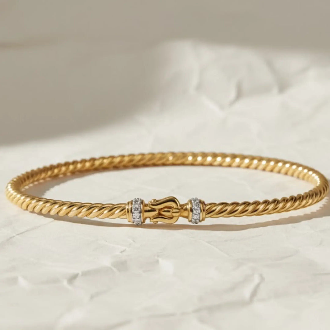 14K Gold Diamond Cable Bangle Bracelet | Twisted Rope Bracelet | Natural Diamond Bangle | Luxury Handmade Jewelry Gift Jwalin Jewels