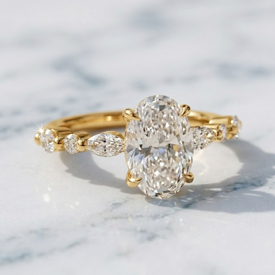 1.00 ct Oval Lab Grown Diamond Engagement Ring,Low Profile Solitaire, Handmade 14K Solid Gold, IGI Certified,Minimalist Wedding Ring for Her