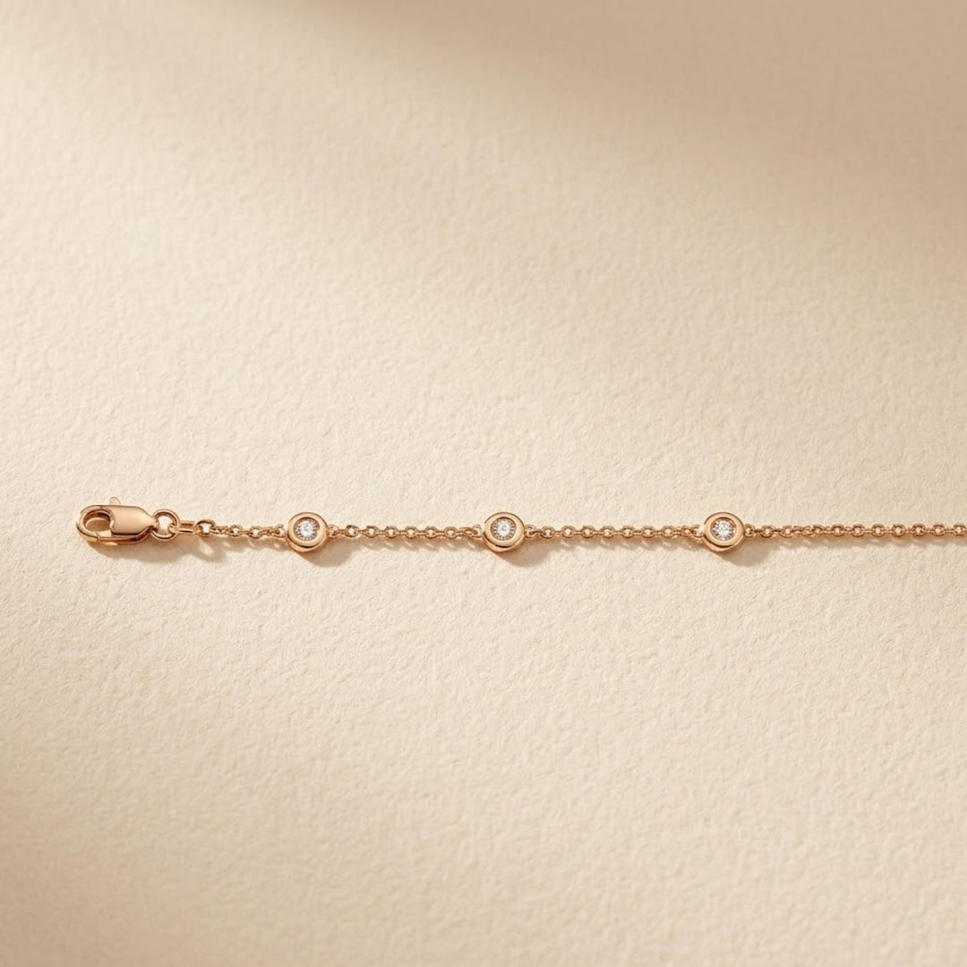 Diamond Bracelet / 0.30ctw 14k Gold Diamond by the Yard Bracelet / 14k Gold Diamond Bezel Bracelet / Diamond Solitaire Bracelet