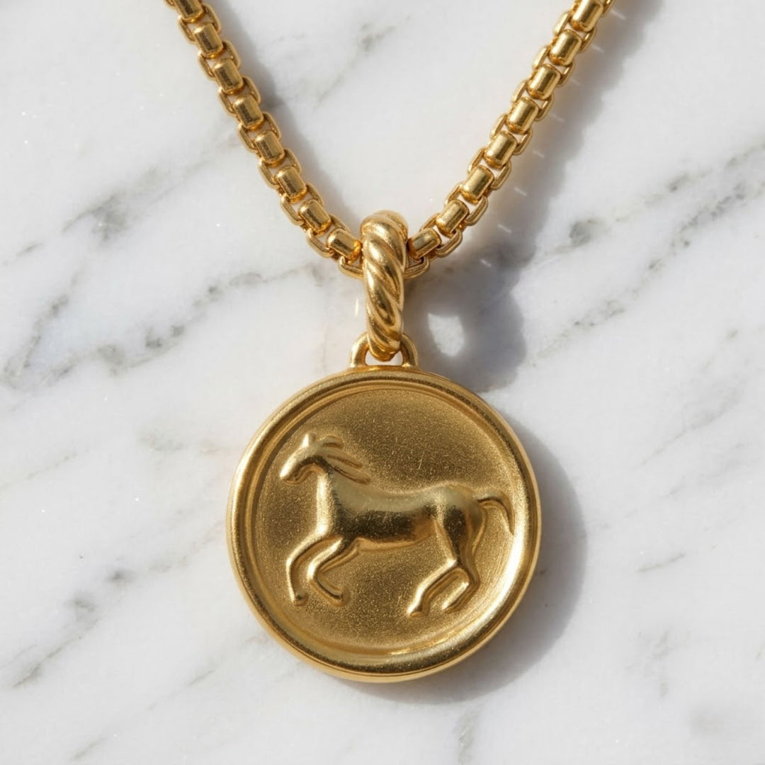 Gold Horse Pendant Necklace | Zodiac Horse Charm 14K Solid Gold | Equestrian Jewelry, Lucky Talisman, Celestial Amulet