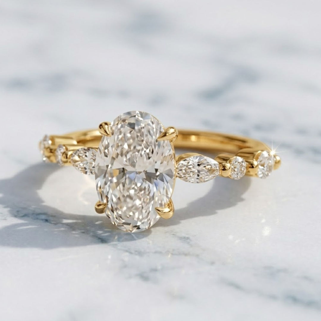1.00 ct Oval Lab Grown Diamond Engagement Ring,Low Profile Solitaire, Handmade 14K Solid Gold, IGI Certified,Minimalist Wedding Ring for Her