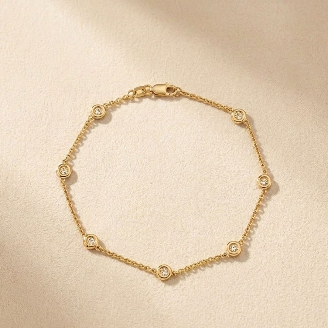Diamond Bracelet / 0.30ctw 14k Gold Diamond by the Yard Bracelet / 14k Gold Diamond Bezel Bracelet / Diamond Solitaire Bracelet