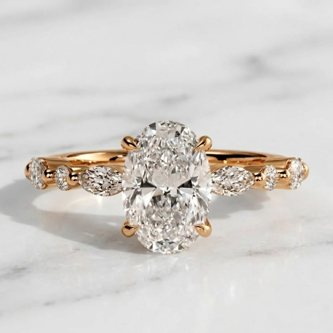 1.00 ct Oval Lab Grown Diamond Engagement Ring,Low Profile Solitaire, Handmade 14K Solid Gold, IGI Certified,Minimalist Wedding Ring for Her
