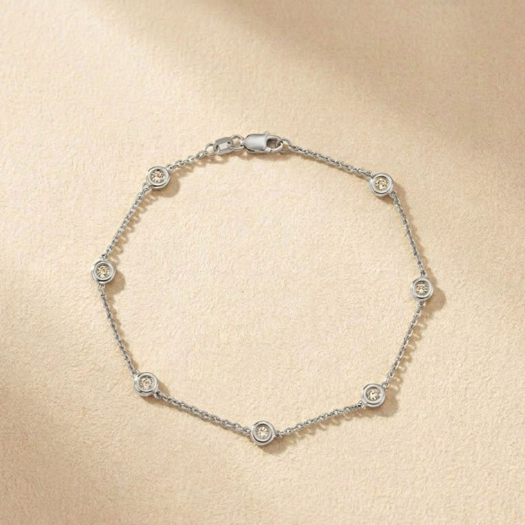 Diamond Bracelet / 0.30ctw 14k Gold Diamond by the Yard Bracelet / 14k Gold Diamond Bezel Bracelet / Diamond Solitaire Bracelet