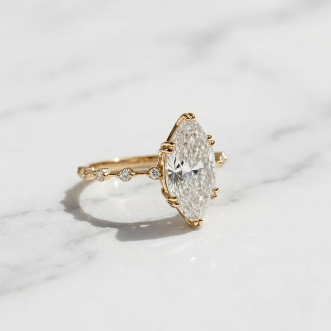 Marquise Diamond Engagement Ring Genuine Lab Grown Diamond Anniversary Ring Unique Proposal Ring for Her Six Claw Prong Setting Ring Gift