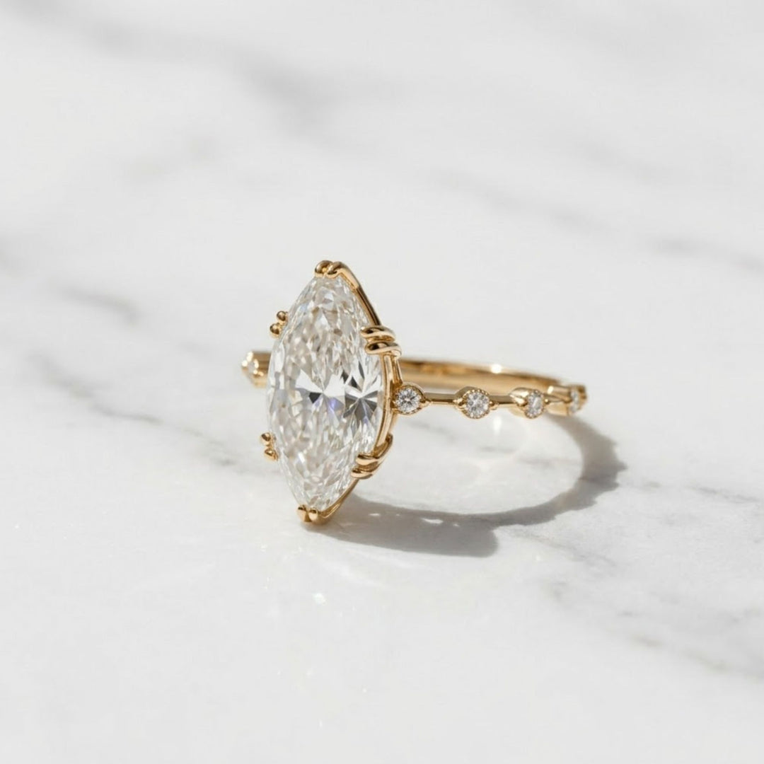 Marquise Diamond Engagement Ring Genuine Lab Grown Diamond Anniversary Ring Unique Proposal Ring for Her Six Claw Prong Setting Ring Gift