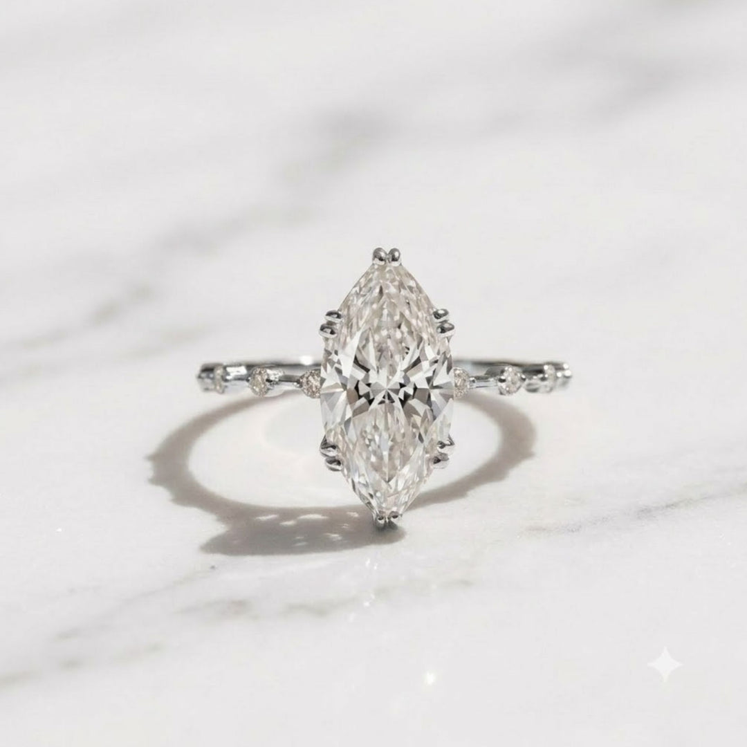 Marquise Diamond Engagement Ring Genuine Lab Grown Diamond Anniversary Ring Unique Proposal Ring for Her Six Claw Prong Setting Ring Gift