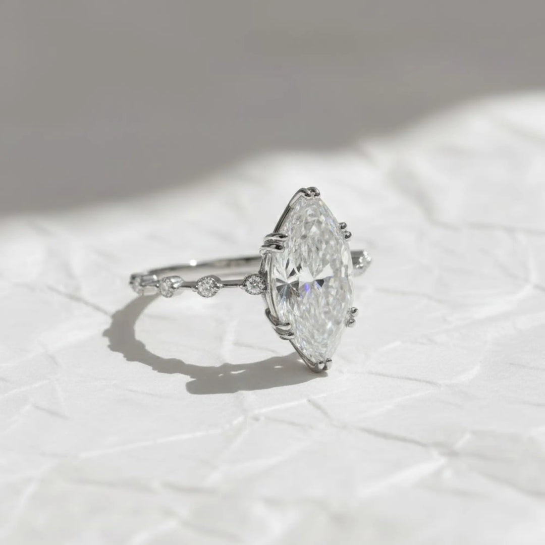 Marquise Diamond Engagement Ring Genuine Lab Grown Diamond Anniversary Ring Unique Proposal Ring for Her Six Claw Prong Setting Ring Gift Jwalin Jewels