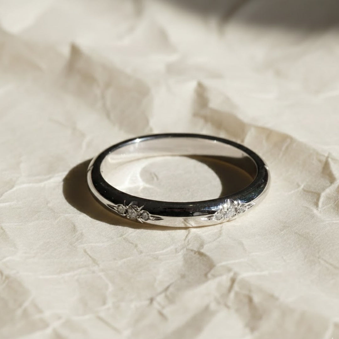 Round Cut Diamond Wedding Band Flush Set Diamond Engagement Ring Plain Solid Gold Matching Band Promise Band For Girlfriend