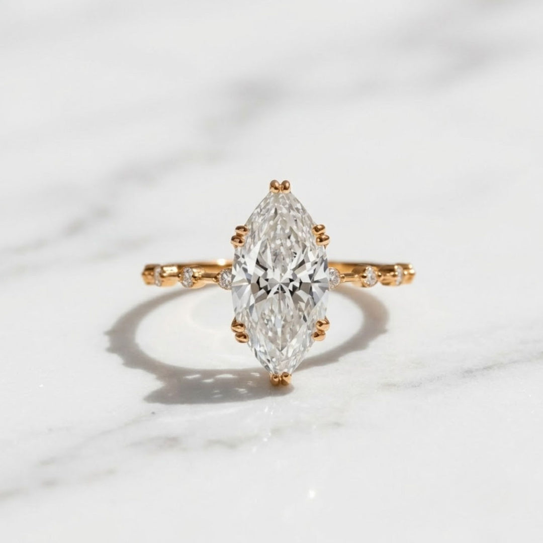 Marquise Diamond Engagement Ring Genuine Lab Grown Diamond Anniversary Ring Unique Proposal Ring for Her Six Claw Prong Setting Ring Gift