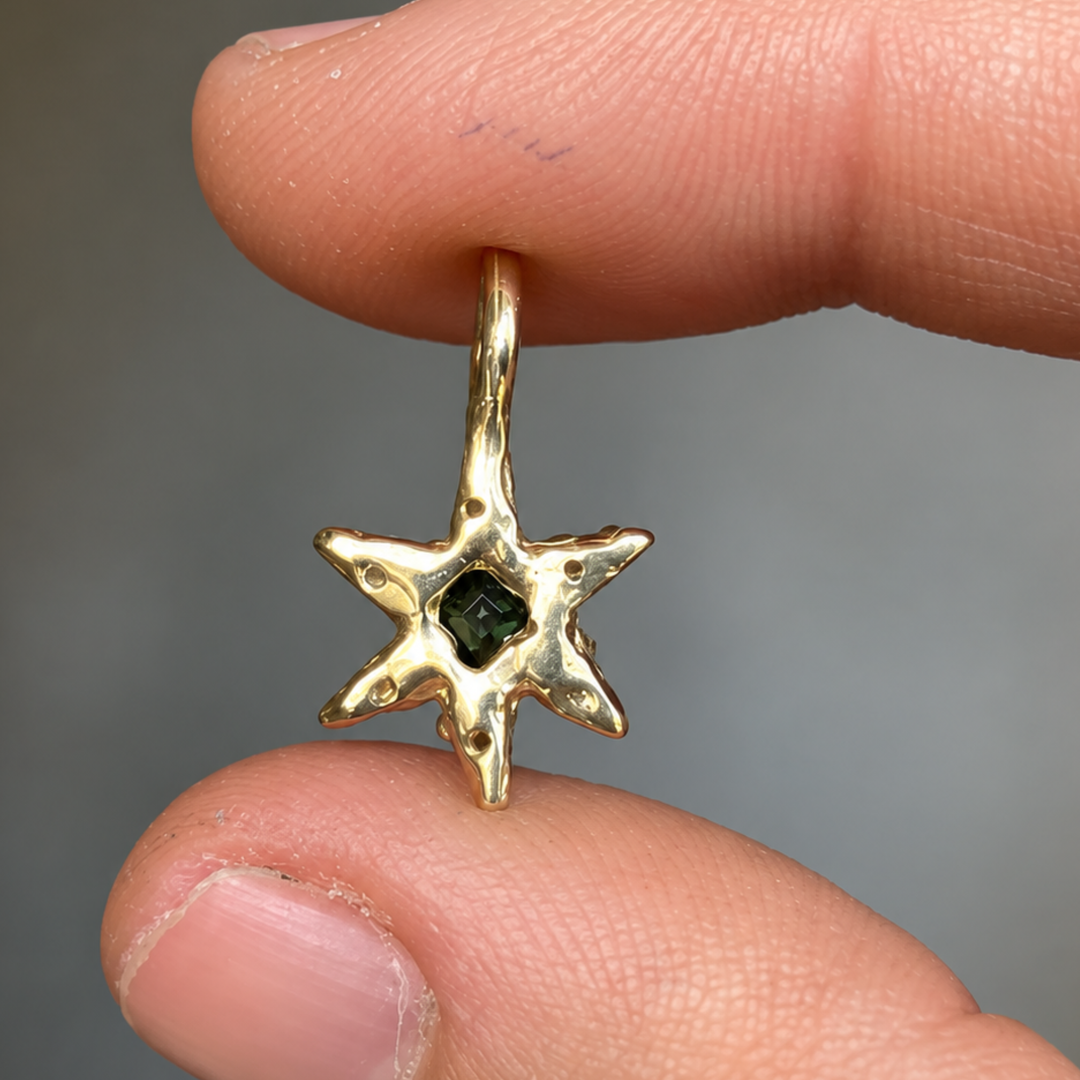Natural Diamond Star Pendant in 14K Gold | Blue Sapphire Accent | Fine Diamond Jewelry
