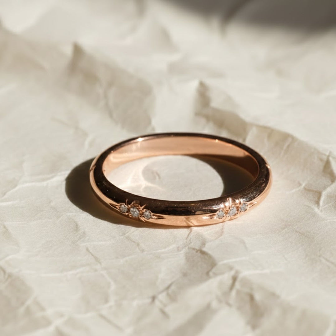 Round Cut Diamond Wedding Band Flush Set Diamond Engagement Ring Plain Solid Gold Matching Band Promise Band For Girlfriend