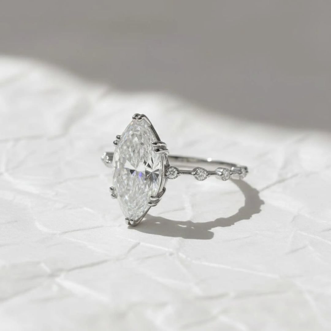Marquise Diamond Engagement Ring Genuine Lab Grown Diamond Anniversary Ring Unique Proposal Ring for Her Six Claw Prong Setting Ring Gift Jwalin Jewels