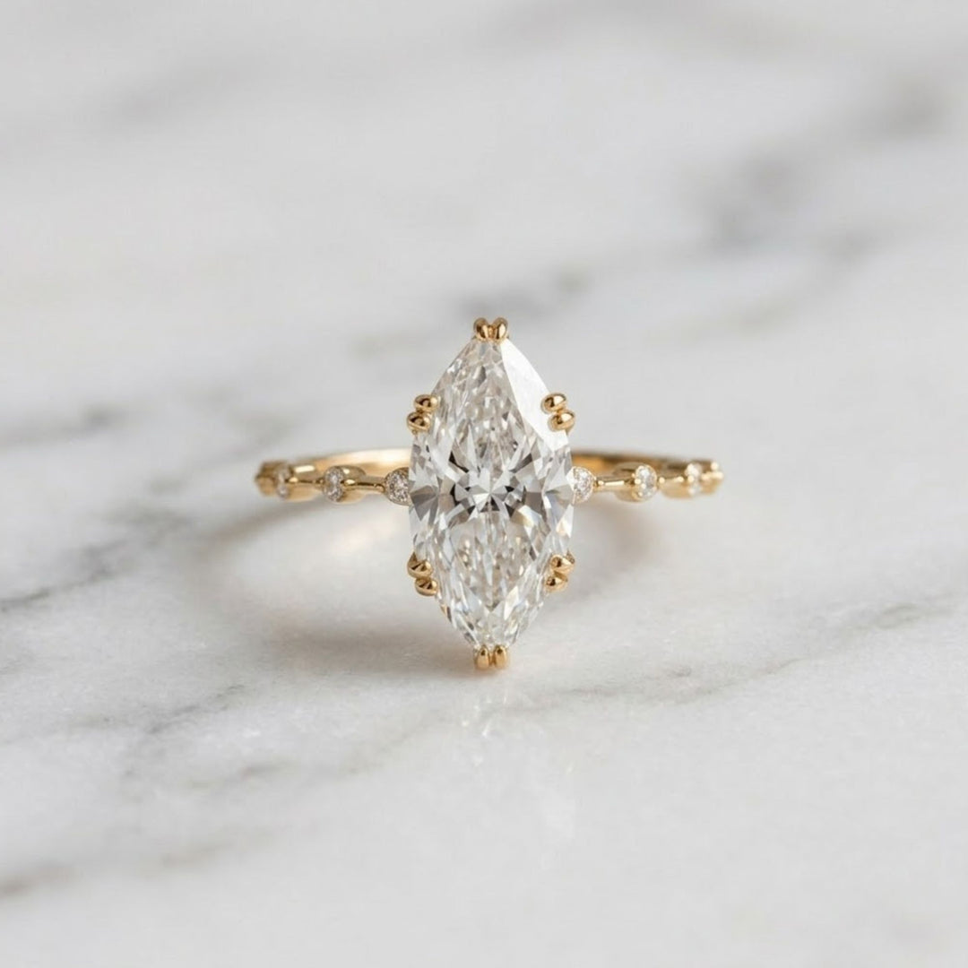 Marquise Diamond Engagement Ring Genuine Lab Grown Diamond Anniversary Ring Unique Proposal Ring for Her Six Claw Prong Setting Ring Gift