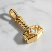 Diamond Thor Hammer Pendant 14K Yellow Gold Iced Out Viking Norse Jewelry Gift for Him