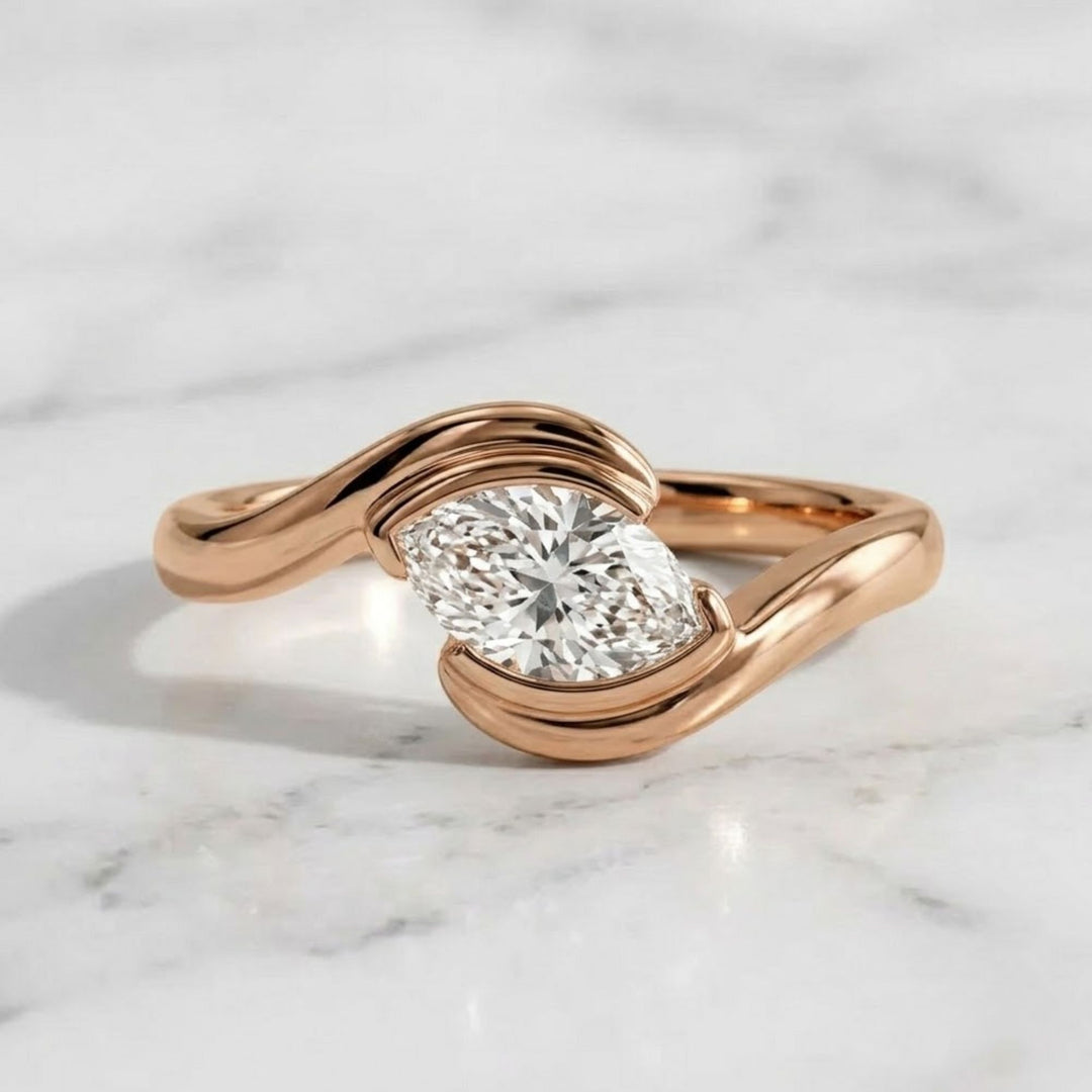 Lab Diamond Marquise Bezel Ring | East West Marquise Ring | Tension Set Marquise Ring | Gold Solitaire Ring | Unique Engagement Ring | Gift For Her