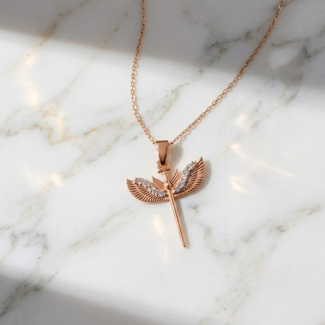 14K Solid Gold Diamond St. Michael Necklace, Archangel Pendant, Guardian Angel