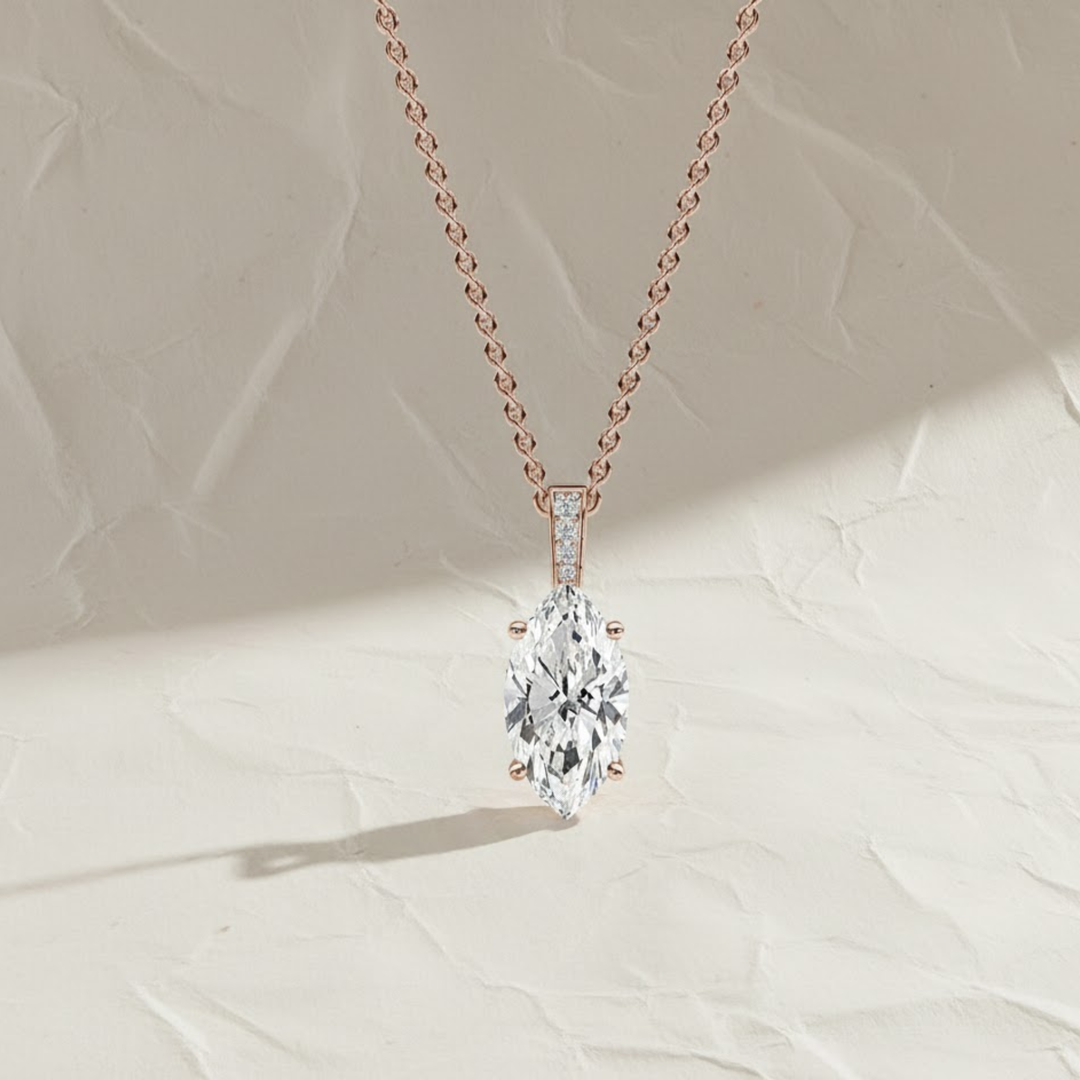 1.50ct Marquise Cut Lab Grown Diamond Pendant Necklace, 9K-18K Gold, Solitaire Prong Set, Gift for Her, Layering Dainty Gold Necklace