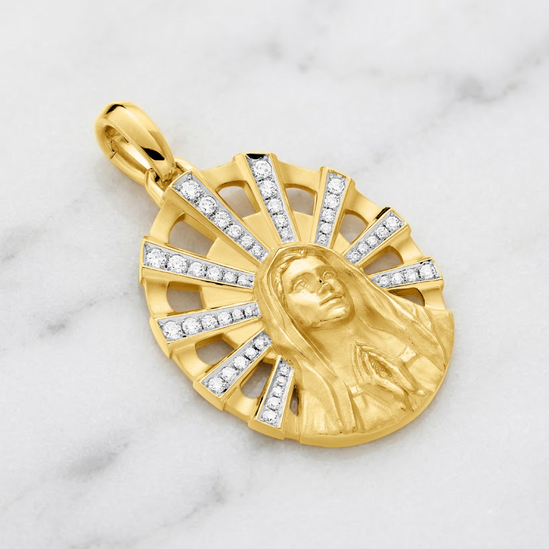 Virgin Mary Pendant in Solid Gold | Diamond Madonna Religious Necklace | Catholic Faith Jewelry