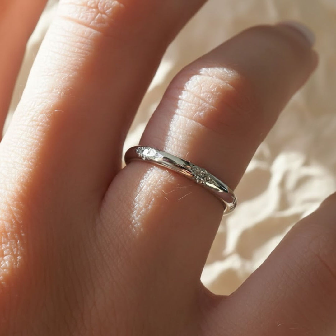 Round Cut Diamond Wedding Band Flush Set Diamond Engagement Ring Plain Solid Gold Matching Band Promise Band For Girlfriend