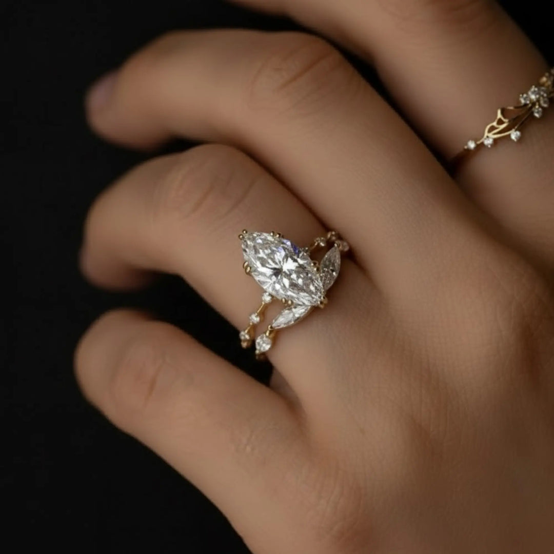 Marquise Diamond Engagement Ring Genuine Lab Grown Diamond Anniversary Ring Unique Proposal Ring for Her Six Claw Prong Setting Ring Gift Jwalin Jewels