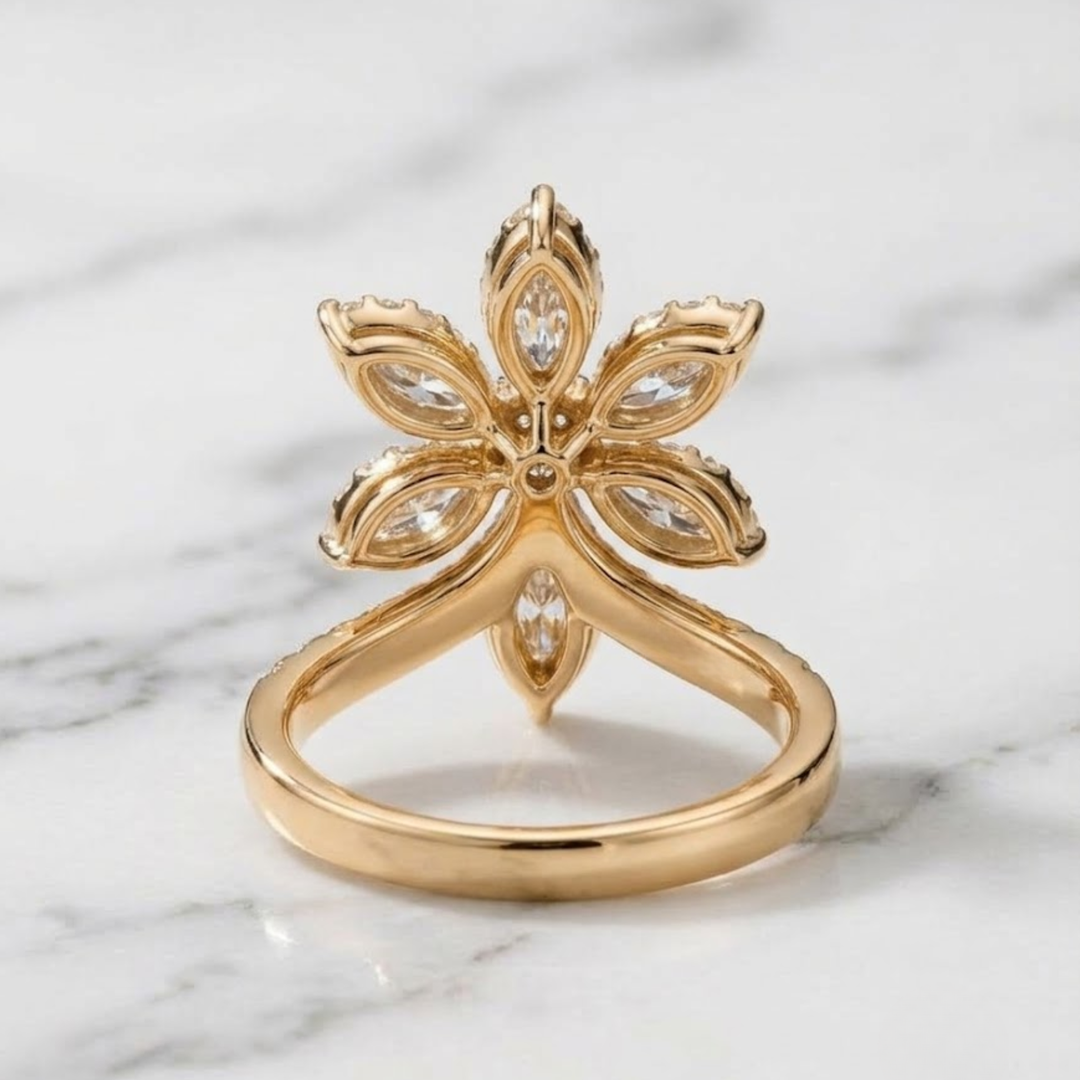 GIA Certified 1.00 Carat Natural Diamond Floral Ring | 14K Solid Gold Flower Cocktail Ring