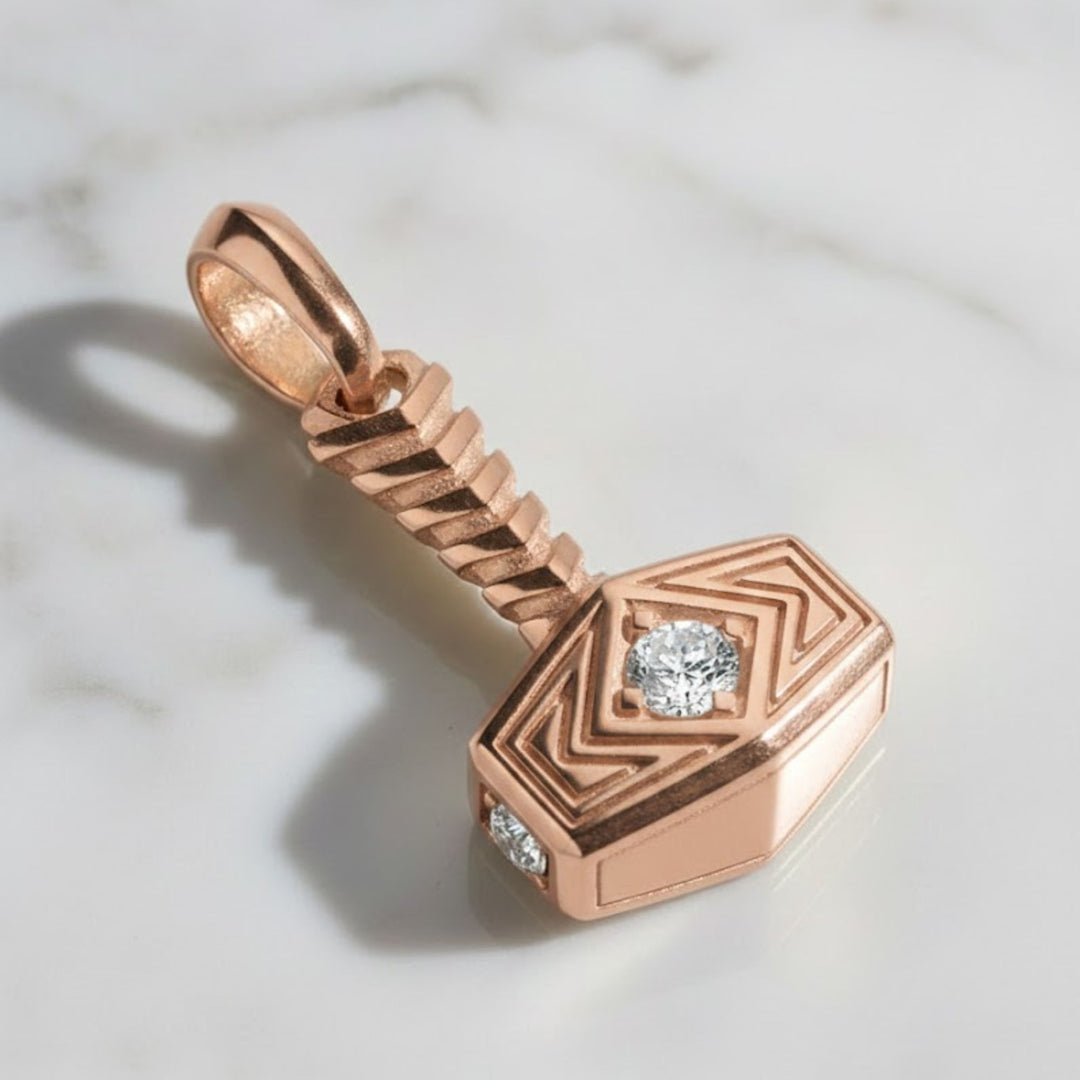 Diamond Thor Hammer Pendant 14K Yellow Gold Iced Out Viking Norse Jewelry Gift for Him