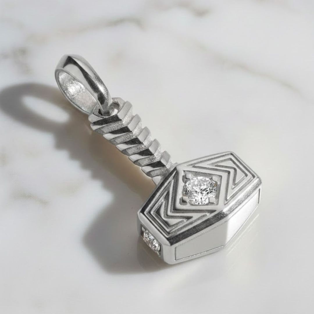 Diamond Thor Hammer Pendant 14K Yellow Gold Iced Out Viking Norse Jewelry Gift for Him