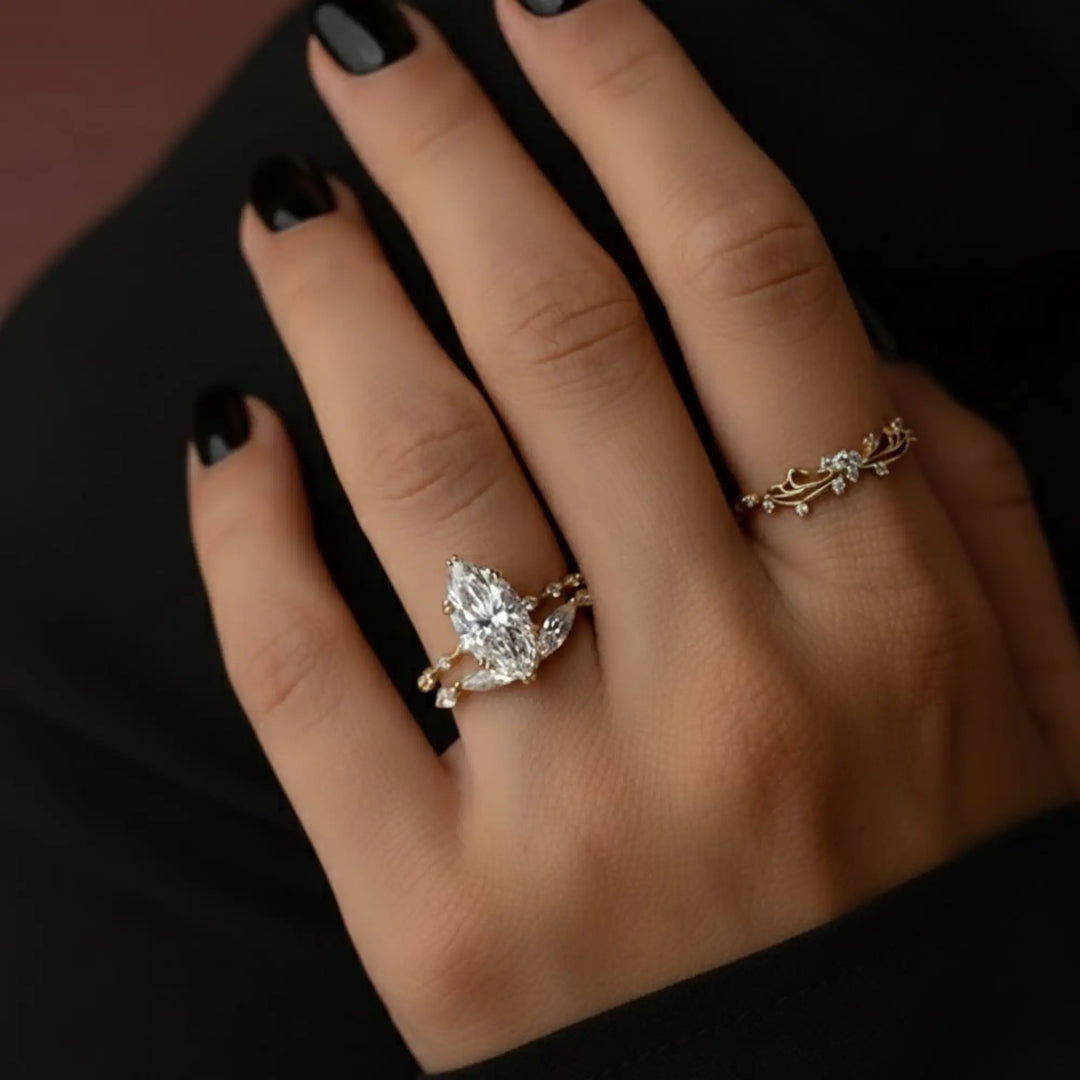 Marquise Diamond Engagement Ring Genuine Lab Grown Diamond Anniversary Ring Unique Proposal Ring for Her Six Claw Prong Setting Ring Gift Jwalin Jewels