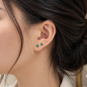 Natural Emerald & Diamond Dot Studs | 14K Solid Gold