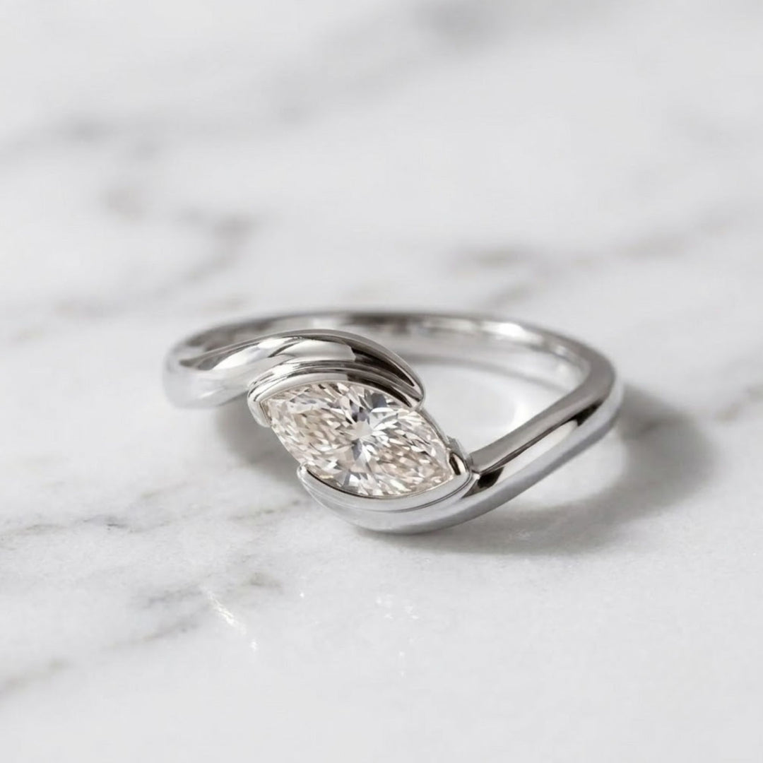 Lab Diamond Marquise Bezel Ring | East West Marquise Ring | Tension Set Marquise Ring | Gold Solitaire Ring | Unique Engagement Ring | Gift For Her