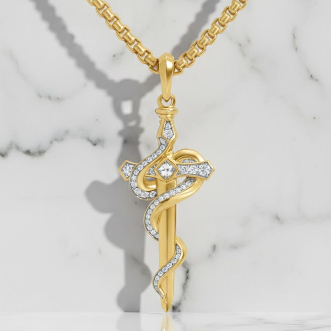 Gold Snake Pendant Necklace 14K Solid Gold Mythology, Pave Set, Custom Metal & Carat Options, Water Resistant, Zodiac Charm