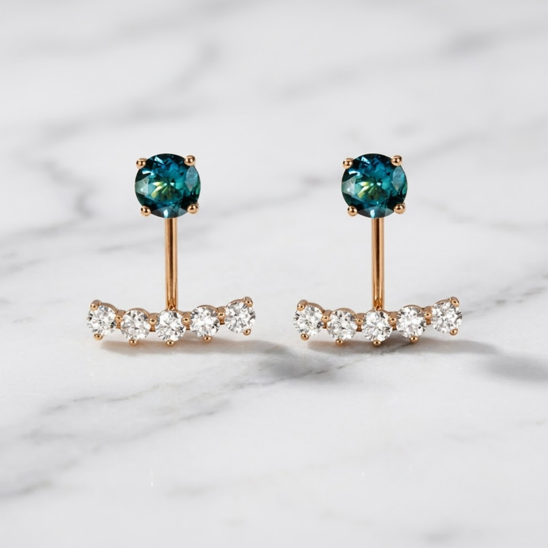 GIA Certified Natural Diamond & Tourmaline Twinkle Earrings, 18K Solid Gold