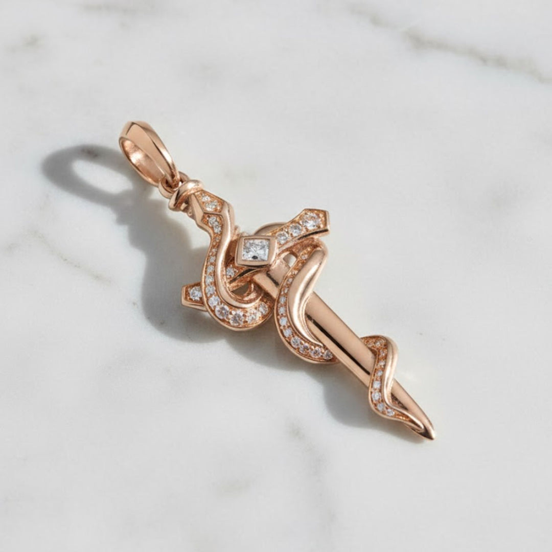 Gold Snake Pendant Necklace 14K Solid Gold Mythology, Pave Set, Custom Metal & Carat Options, Water Resistant, Zodiac Charm
