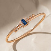 14K Solid Gold Bangle Bracelet for Women, Lab Grown Diamond & Blue Sapphire Micro Pavé, Gift for Her, Wedding, Anniversary Jewelry