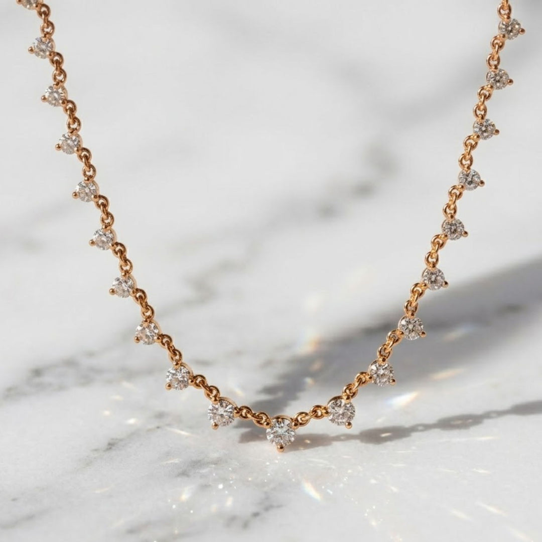 Diamond Drip Necklace, 1.09 CT Round ,14K Solid Gold, Gift for Her, Modern Fine Jewelry