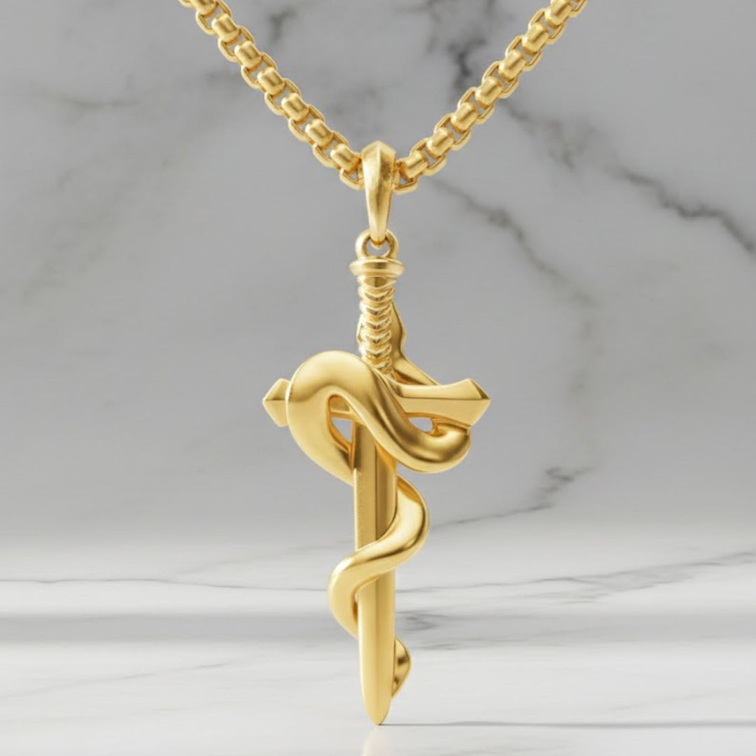Gold Snake Pendant Necklace 14K Solid Gold Mythology, Pave Set, Custom Metal & Carat Options, Water Resistant, Zodiac Charm