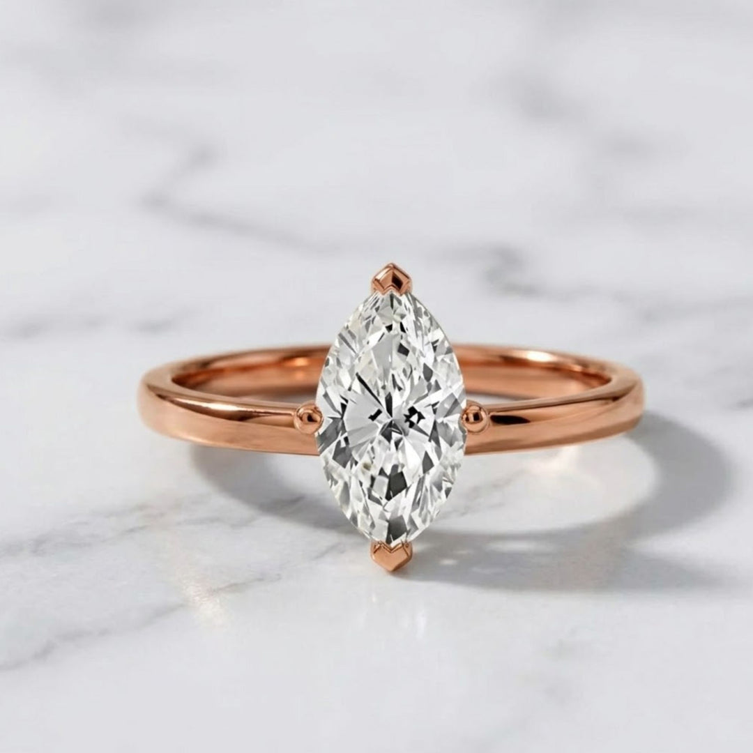 Marquise Solitaire Engagement Ring 14K Gold White, Yellow, Rose Gold Certified Lab-Grown Diamonds