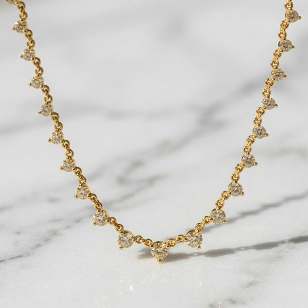 Diamond Drip Necklace, 1.09 CT Round ,14K Solid Gold, Gift for Her, Modern Fine Jewelry