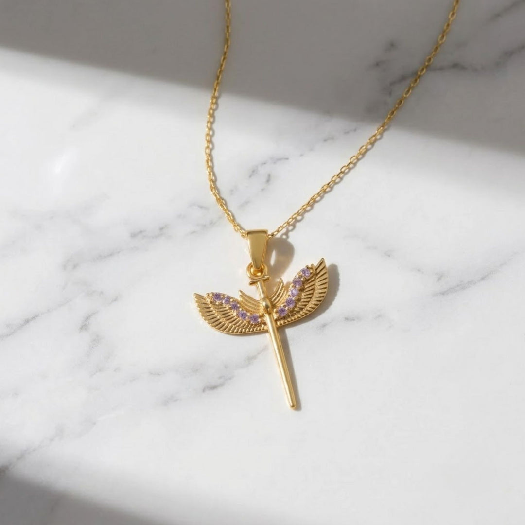 14K Solid Gold Diamond St. Michael Necklace, Archangel Pendant, Guardian Angel